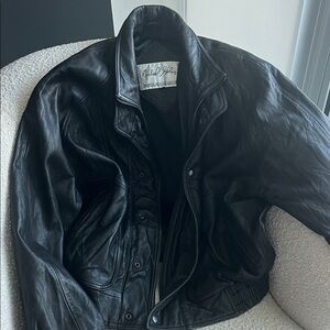 Vintage Black Leather Bomber Jacket